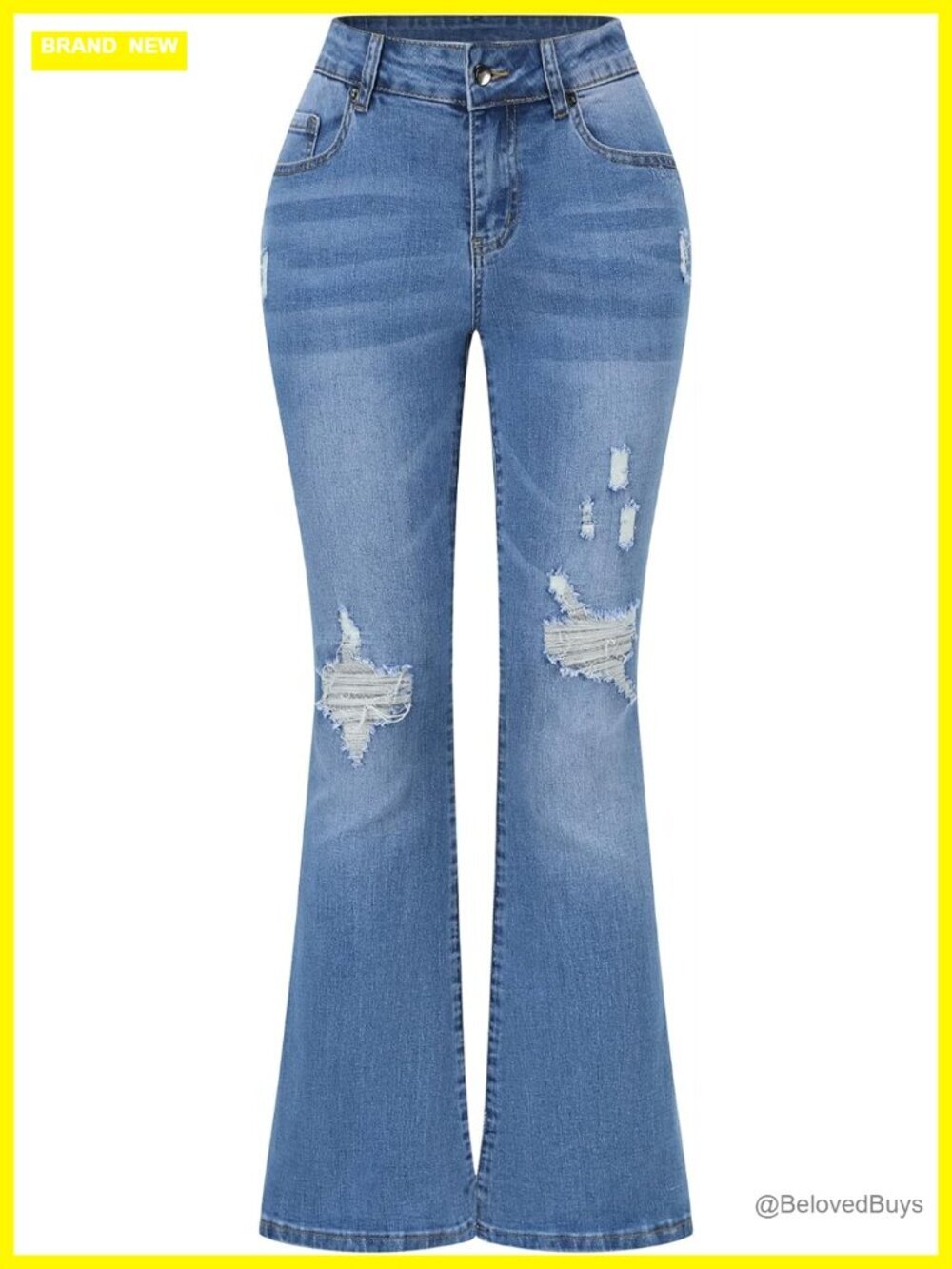 Mid Rise Stretchy Flare Bell Bottom Jeans Distressed Denim